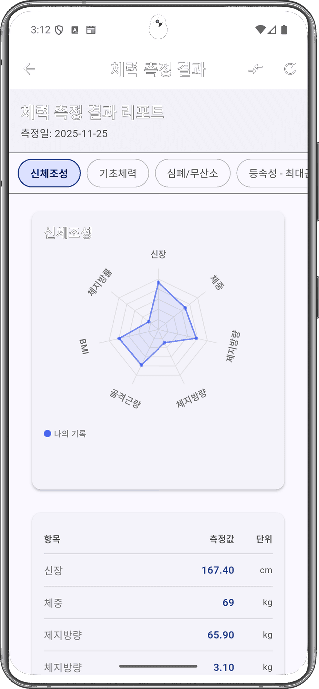 체력 측정 그래프